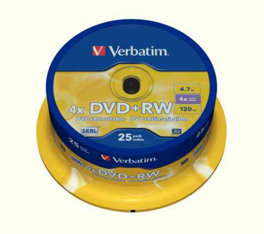 Verbatim DVD+RW 4.7Gb 4x Spindle 25 No 43489 Rewritable Blank DVD