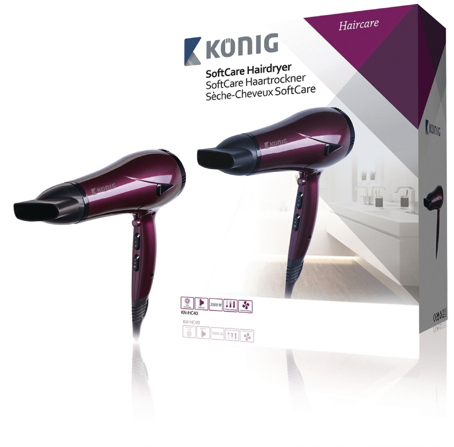 Konig KN-HC40 Burgundy/Black Hairdryer 2000 W