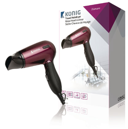 Konig KN-THC10 Travel Hairdryer 1400w Burgundy/Black