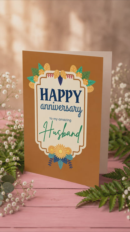 Happy Anniversary to My Husband Digital Card | Floral Canva Template