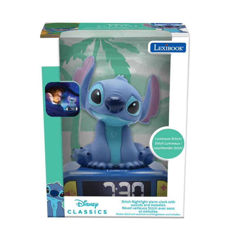 Lexibook 3D Disney Stitch Childrens Clock with Night Light