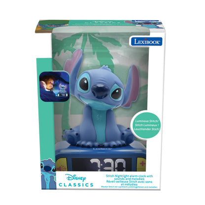 Lexibook 3D Disney Stitch Childrens Clock with Night Light