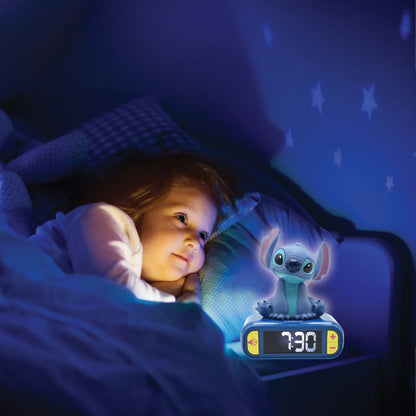 Lexibook 3D Disney Stitch Childrens Clock with Night Light