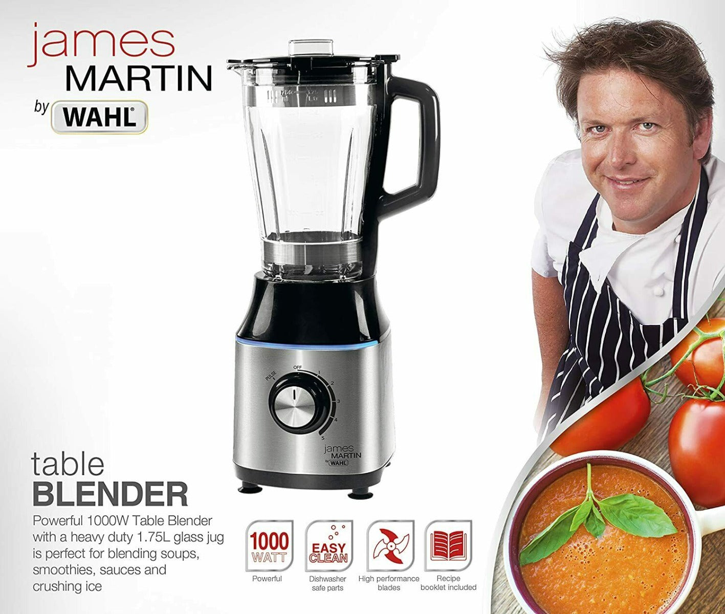 Wahl James Martin ZY024 1.7L Glass Jug Blender -  Stainless Steel