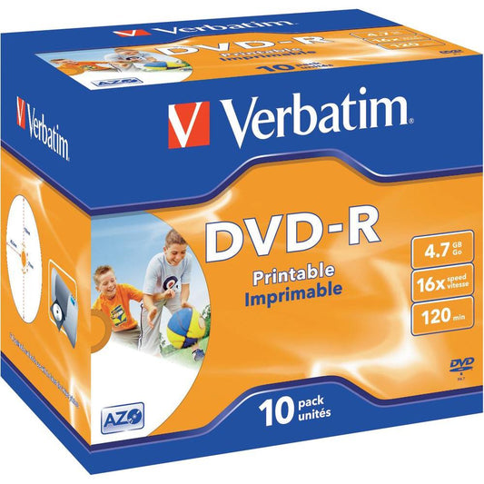 Verbatim DVD-R 4.7Gb 16x Pack of 10 Printable No 43521 DVDR Data