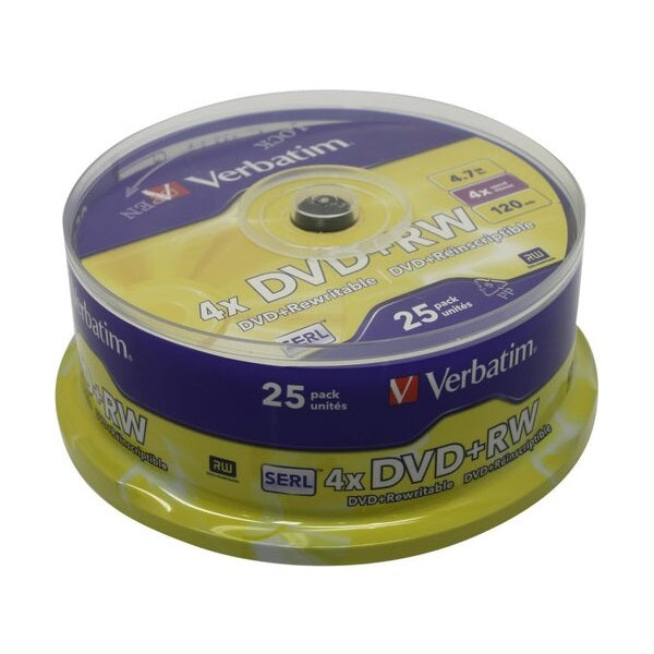 Verbatim DVD+RW 4.7Gb 4x Spindle 25 No 43489 Rewritable Blank DVD