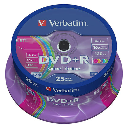 Verbatim DVD+R 4.7 GB 16X Spindle 25 Colored Discs