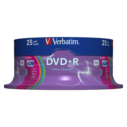 Verbatim DVD+R 4.7 GB 16X Spindle 25 Colored Discs
