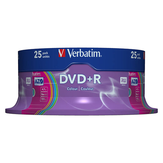 Verbatim DVD+R 4.7 GB 16X Spindle 25 Colored Discs