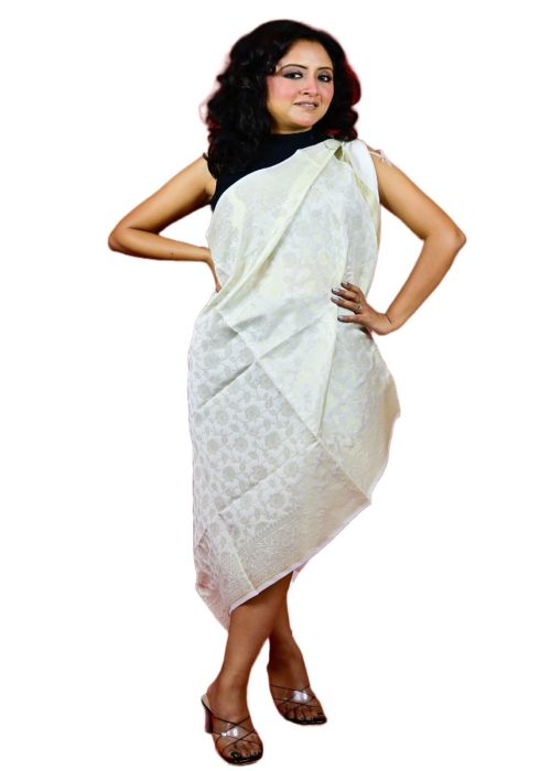 Fartila 081492 White Taffeta Silk Banarasi Dupatta