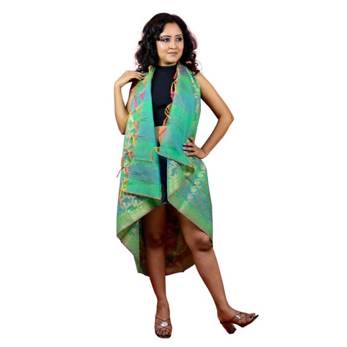 Fartila 081546 Rama Green Taffeta Silk Banarasi Dupatta 