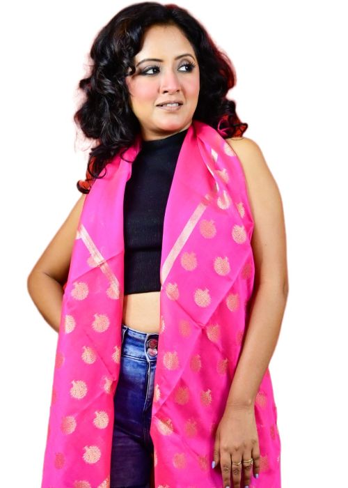 Fartila 081584 Pink Taffeta Silk Banarasi Dupatta 