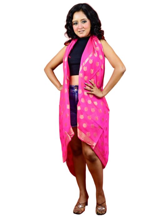 Fartila 081584 Pink Taffeta Silk Banarasi Dupatta 