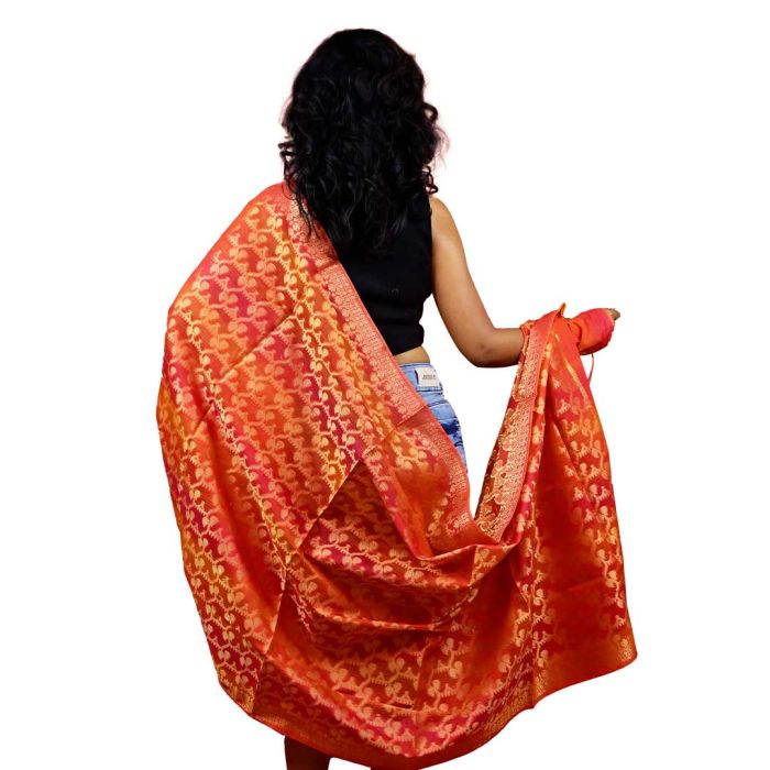 Fartila 081669 Red Chanderi Silk Banarasi Dupatta