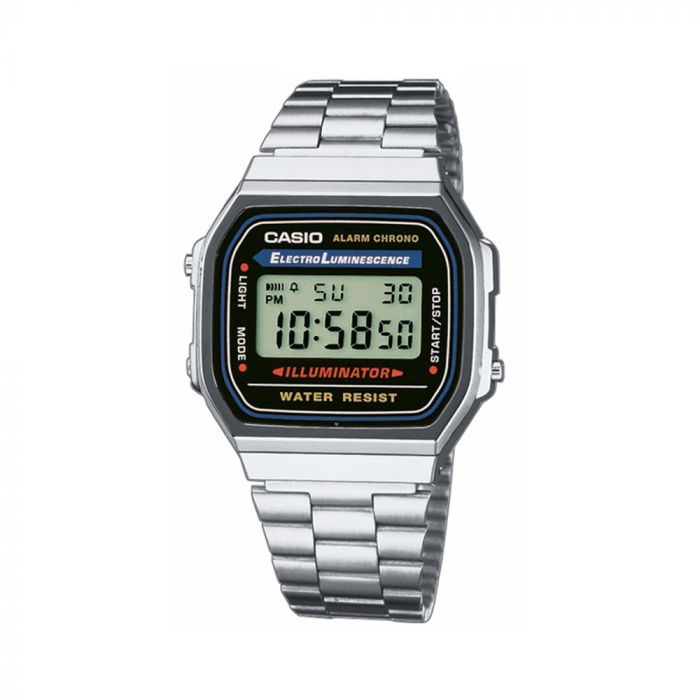 Casio A168WA-1YES Classic Digital Watch - Silver Black Case