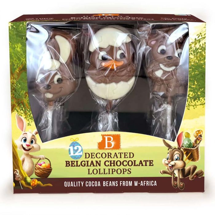 Belfine Belgian Decorated Chocolate Lollipops 12 x 25g