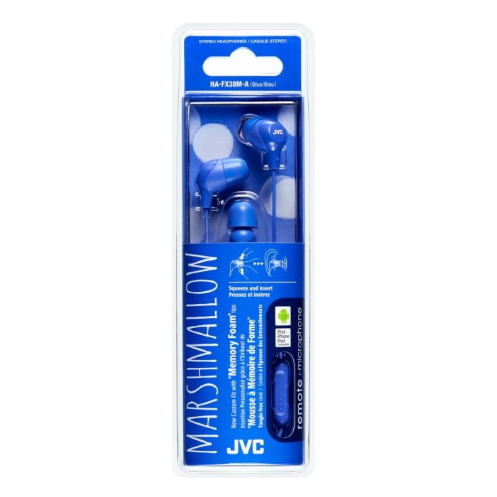 JVC HAFX38MA Marshmallow Custom Fit In Ear Headphone with Remote and Microphone - Blue