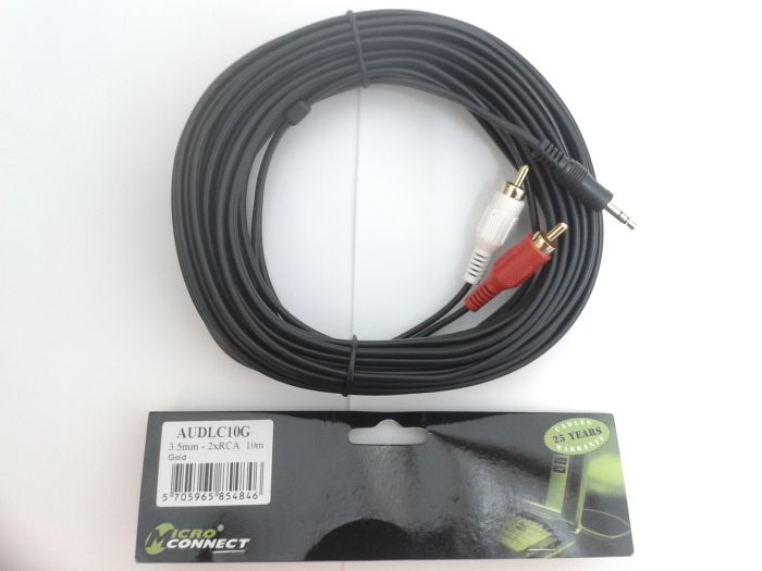 Microconnect 3.5mm 2xRCA 10m Gold AUDLC10G Male - Male BLACK 