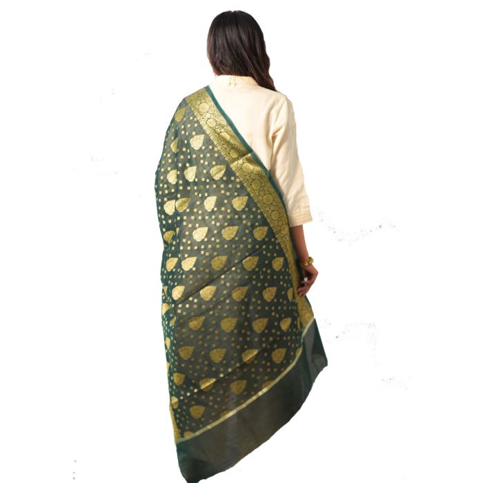 Fartila Banarasi BL0268GR Green Cotton Silk Shawl