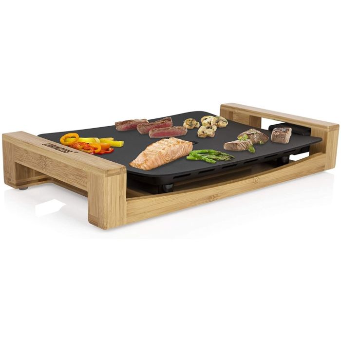 Princess 103010 Table Chef, Table Grill XL, Teppanyaki Grill, 1600 W, Bamboo Stand, Adjustable Thermostat