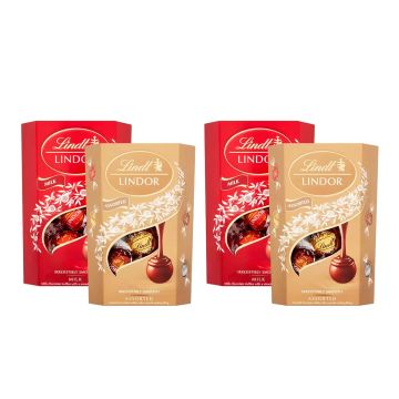 Lindt Lindor Milk Chocolate and Assorted Chocolate Truffles Pack of 4 x 200g