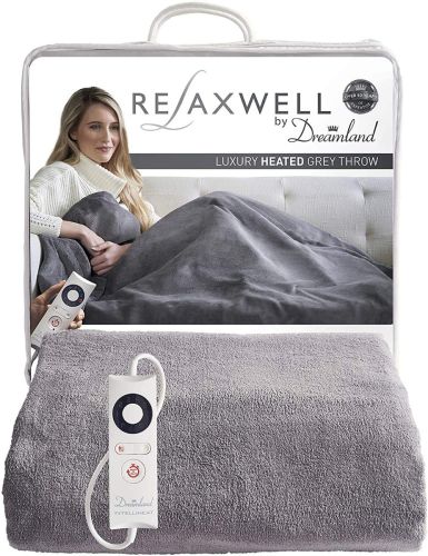 Dreamland Relaxwell Intelliheat fast heat up in 5 minutes Luxury Velvety heated electric throw | Grey | 160 x 120 cm | 6 temperature settings