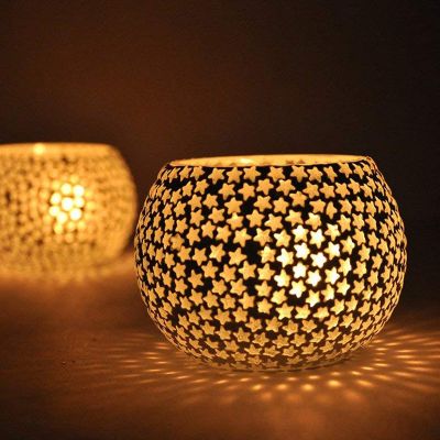 Fartila CLIMAGE34 Glass Candle Holder White Star Pack of 2