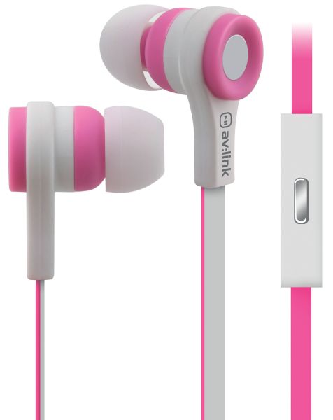 Avlink Rubber Earphones w/Mic Pink & White